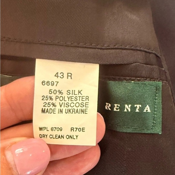 Oscar De La Renta Silk Blazer Mens Size 43 Brown Sport Coat Jacket Houndstooth - Picture 4 of 10